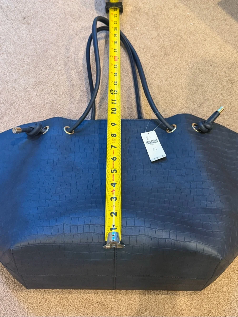 NWT new Anthropologie Maeve embossed croc tote bag navy blue huge